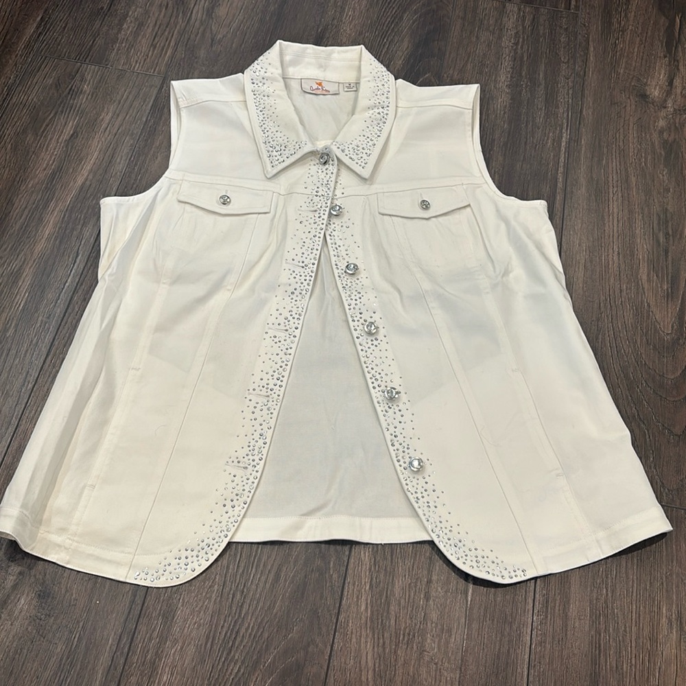 Quacker Factory QVC Denim and Rhinestones Vest